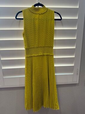 Nanette Lepore Sleeveless Pleated Midi Dress in Chartreuse Yellow